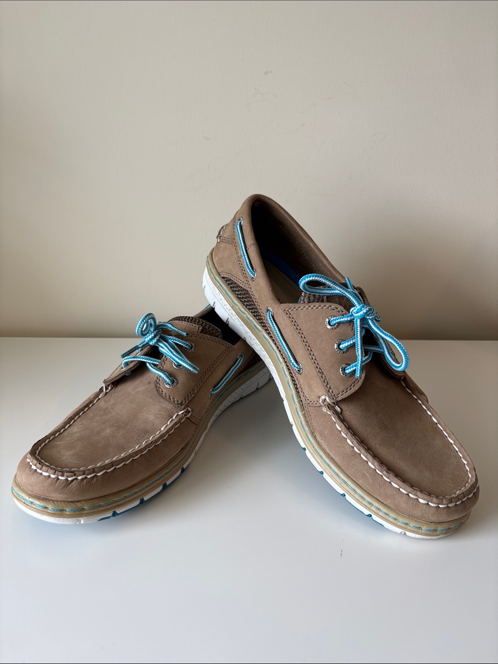 Sperry Topsider Men's Tan/Blue Billfish Ultralite 3-Eye boat shoes 11 EUC